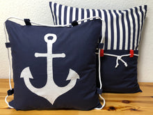 Lade das Bild in den Galerie-Viewer, 1x Maritime Kissenhülle, Kissenbezug, Landhausstil Kissen * Anker * blau/weiß