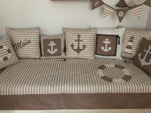 Load image into Gallery viewer, Maritime patchwork blanket, bedspread, children's blanket, bed throw 130cm x 200cm beige/white striped