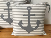 Lade das Bild in den Galerie-Viewer, 1 Maritime Kissenhülle, Kissenbezug, Landhausstil Kissen * Anker * grau/weiß