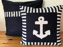 Cargar imagen en el visor de la galería, Maritime Kissenhülle, Kissenbezug,Landhausstil Kissen *Anker*blau