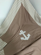 Load image into Gallery viewer, Maritime patchwork blanket, bedspread, children's blanket, bed throw 130cm x 200cm beige/white