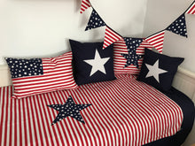 Load image into Gallery viewer, Patchwork blanket, bedspread, children's blanket, bed throw *USA* 130cm x 200cm blue/red striped