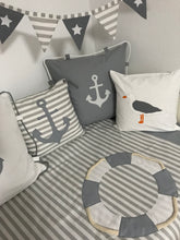 Load image into Gallery viewer, Maritime patchwork blanket, bedspread, children's blanket, bed throw 130cm x 200cm grey/white