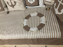 Load image into Gallery viewer, Maritime patchwork blanket, bedspread, children's blanket, bed throw 130cm x 200cm beige/white striped