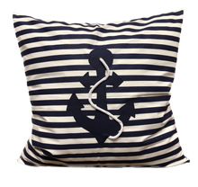 Lade das Bild in den Galerie-Viewer, 1x Maritime Kissenhülle, Kissenbezug, Landhausstil Kissen, Anker blau/weiß