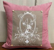 Lade das Bild in den Galerie-Viewer, 1 Landhausstil Kissenhülle, Kissenbezug, Dekokissen * Jäger Hubertus Hirsch * rot/beige