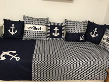 Load image into Gallery viewer, Maritime patchwork blanket, bedspread, children's blanket, bed throw 130cm x 200cm blue/white