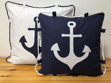 Lade das Bild in den Galerie-Viewer, 1x Maritime Kissenhülle, Kissenbezug, Landhausstil Kissen * Anker * blau/weiß