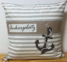 Lade das Bild in den Galerie-Viewer, Maritime Kissenhülle, Kissenbezug, Landhausstil Kissen * Ankerplatz * grau/weiß