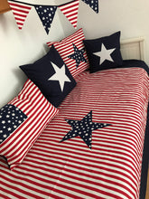 Load image into Gallery viewer, Patchwork blanket, bedspread, children's blanket, bed throw *USA* 130cm x 200cm blue/red striped