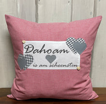 Lade das Bild in den Galerie-Viewer, Landhausstil Kissenhülle, Kissenbezug, Landhaus Kissen, Dekokissen*Dahoam is am scheensten* rot/grau