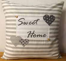 Lade das Bild in den Galerie-Viewer, Landhausstil Kissenhülle * Kissenbezug * Dekokissen „ Sweet Home „ grau/weiß