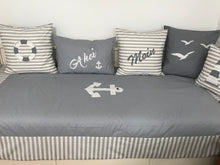 Load image into Gallery viewer, Maritime patchwork blanket, bedspread, children's blanket, bed throw 130cm x 200cm grey/white