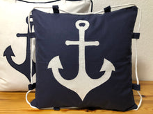 Lade das Bild in den Galerie-Viewer, 1x Maritime Kissenhülle, Kissenbezug, Landhausstil Kissen * Anker * blau/weiß
