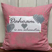 Lade das Bild in den Galerie-Viewer, Landhausstil Kissenhülle, Kissenbezug, Landhaus Kissen, Dekokissen*Dahoam is am scheensten* rot/grau