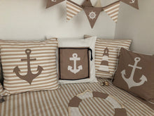 Load image into Gallery viewer, Maritime patchwork blanket, bedspread, children's blanket, bed throw 130cm x 200cm beige/white striped