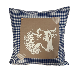 Landhausstil Kissenhülle * Kissenbezug * Dekokissen * Kuh* blau/beige