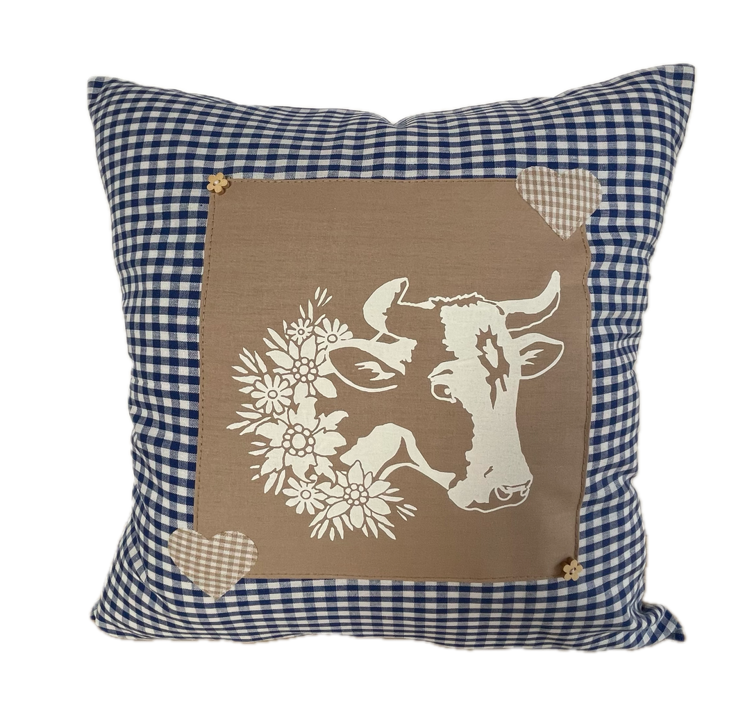 Landhausstil Kissenhülle * Kissenbezug * Dekokissen * Kuh* blau/beige