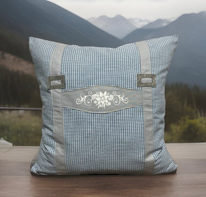 1x Landhausstil Kissenhülle * Kissenbezug * Bauernstube Dekokissen * Hosenträger * blau/grau