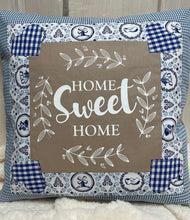 Carregar imagem no visualizador da galeria, Patchwork Kissenhülle, Landhausstil Kissenbezug blau/beige 40x40cm.
