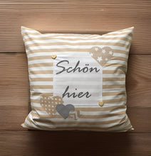 Cargar imagen en el visor de la galería, 1x Landhausstil Kissenhülle * Kissenbezug * Dekokissen „ Schön hier „ beige/weiß
