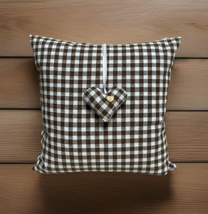 Landhausstil Kissenhülle * Kissenbezug * Bauernstube Dekokissen * beige/braun, kariert