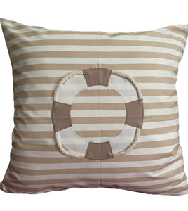 1 Maritime Kissenhülle, Kissenbezug, Landhausstil Kissenhüllen, Dekokissen *Rettungsring* beige/weiß gestreift