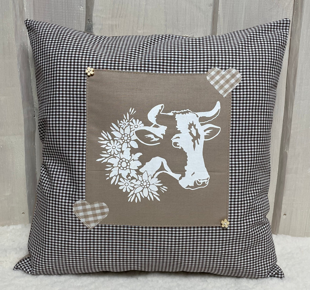 1 country house style cushion cover, cushion cover, decorative cushion * Cow * Brown