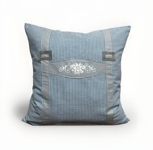 1x Landhausstil Kissenhülle * Kissenbezug * Bauernstube Dekokissen * Hosenträger * blau/grau