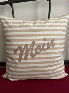 1 Maritime Kissenhülle, Kissenbezug, Landhausstil Kissenhüllen, Dekokissen *Moin* beige/weiß gestreift