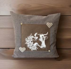 1 country house style cushion cover, cushion cover, decorative cushion * Cow * Brown