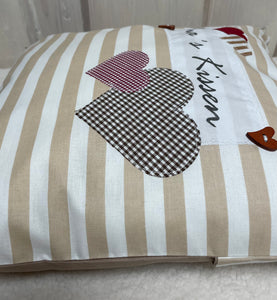 Landhausstil Kissenhülle, Kissenbezug Dekokissen Oma’s Kissen, beige/weiß gestreift