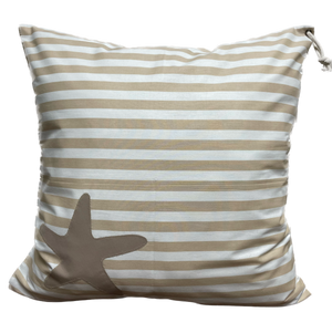 1 Maritime Kissenhülle, Kissenbezug, Landhausstil Kissenhüllen, Dekokissen *Seestern* beige/weiß gestreift