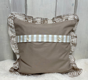 1x Landhausstil Kissenhülle * Kissenbezug mit Rüschen  * Dekokissen * Herzen * beige/weiß