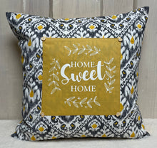 Lade das Bild in den Galerie-Viewer, Landhausstil Kissenhülle * Kissenbezug * Dekokissen „ Home Sweet Home „ Senfgelb/grau
