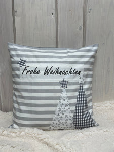 1x Weihnachtliche Landhausstil Kissenhülle * Kissenbezug * Dekokissen * Frohe Weihnachten *grau/weiß gestreift