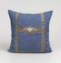 Lade das Bild in den Galerie-Viewer, Landhausstil Kissenhülle, Kissenbezug, Bauernstube Dekokissen * Hosenträger * blau/beige
