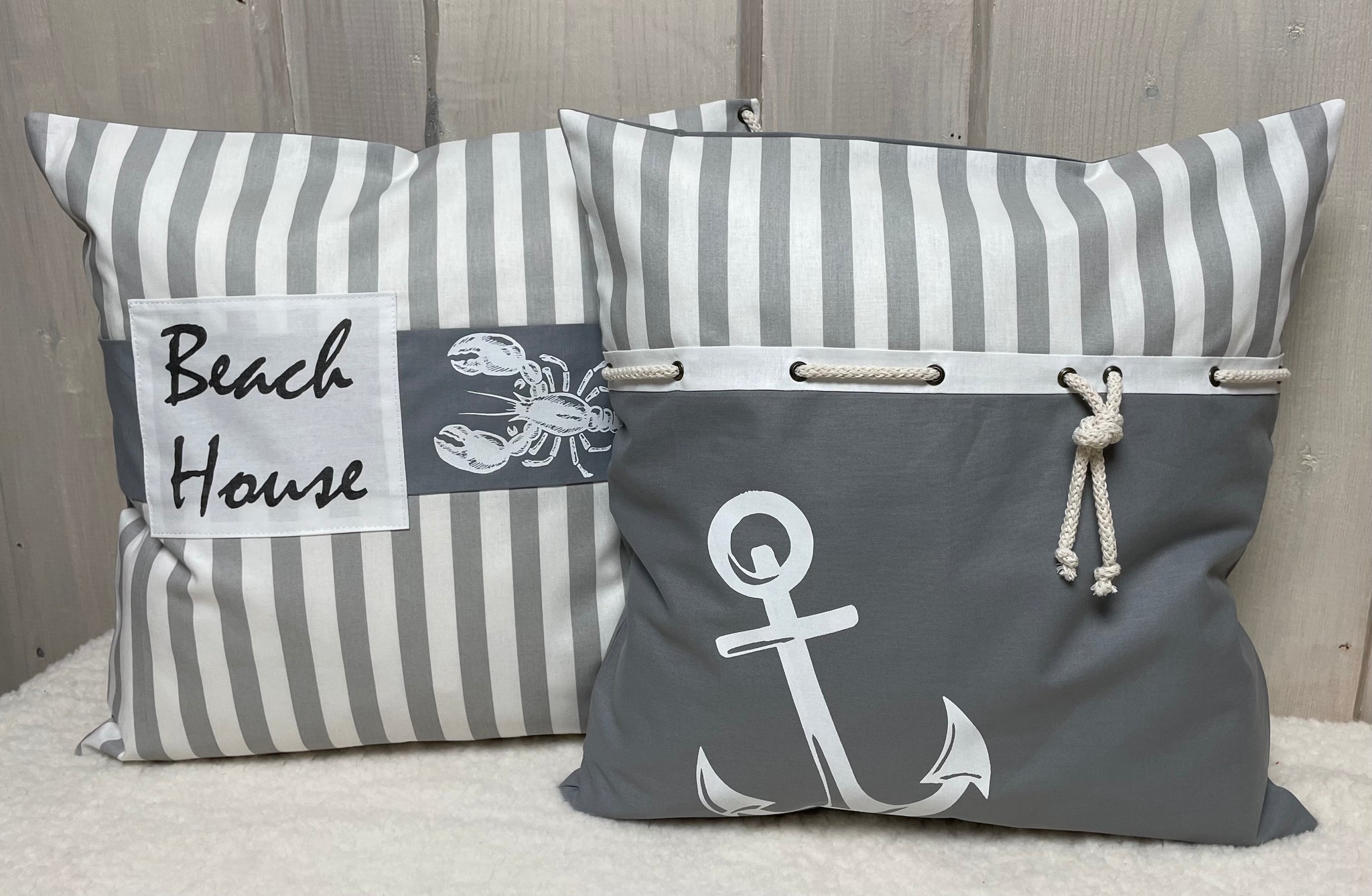 Maritime Kissenhülle, Landhausstil Dekokissen, Beach House grau/weiß – Ammerkind