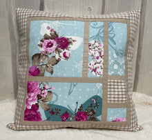 Carregar imagem no visualizador da galeria, Patchwork Kissenhülle, Landhausstil Kissenbezug, blau / beige 40x40cm.
