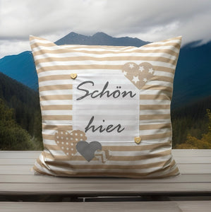 1x Landhausstil Kissenhülle * Kissenbezug * Dekokissen „ Schön hier „ beige/weiß