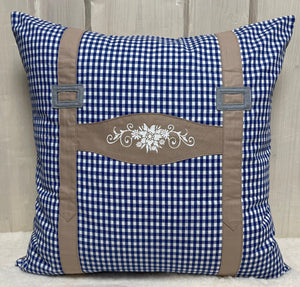 Landhausstil Kissenhülle, Kissenbezug, Bauernstube Dekokissen * Hosenträger * blau/beige