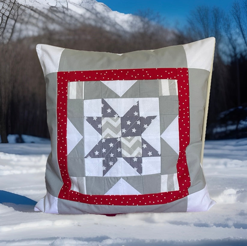 Patchwork Kissenhülle, Landhausstil Kissenbezug, rot/grau/weiß 40x40cm