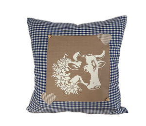 Landhausstil Kissenhülle * Kissenbezug * Dekokissen * Kuh* blau/beige