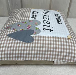 Landhausstil Kissenhülle * Kissenbezug * Dekokissen „Mamas Auszeit Kissen“ beige/weiß kariert