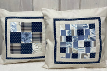 Carregar imagem no visualizador da galeria, Patchwork Kissenhülle, Landhausstil Kissenbezug, blau / creme 40x40cm.
