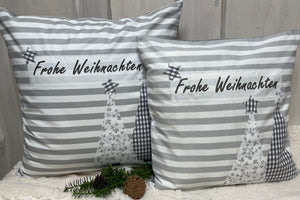 1x Weihnachtliche Landhausstil Kissenhülle * Kissenbezug * Dekokissen * Frohe Weihnachten *grau/weiß gestreift