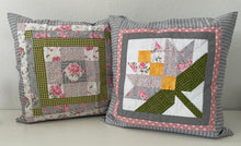 Charger l'image dans la galerie, Patchwork Kissenhülle, Landhausstil Kissenbezug, grau/rosa/grün 40x40cm
