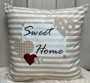 1x Landhausstil Kissenhülle * Kissenbezug * Dekokissen * Sweet Home * beige/weiß gestreift