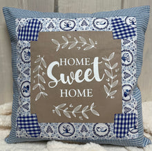 Carregar imagem no visualizador da galeria, Patchwork Kissenhülle, Landhausstil Kissenbezug blau/beige 40x40cm.
