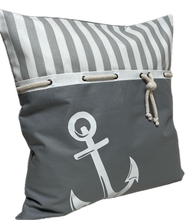 Lade das Bild in den Galerie-Viewer, Maritime Kissenhülle, Kissenbezug, Landhausstil Kissen, Dekokissen Anker grau/weiß
